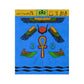 A blue blanket with various symbols dedicated the goddess Isis. The main ones are hieroglyphics at the top on a yellow and green border, multi-coloured wings, a golden ankh outlined in purple, and birds with their wings pointed towards the ankh.