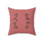 A dark pink throw pillow. It prominently features 8 legs that look like hermit crab legs (Segmented with hairs on them, curving at each segment), 4 on each side.